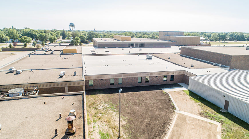 Aerial drone view of the ceilings at the Sisseton Public School