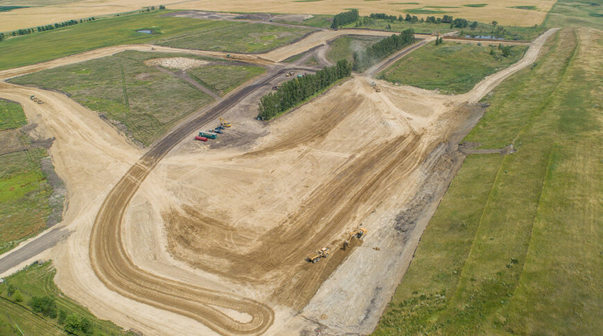 Aerial view of Gwinner, ND landfill cell being formed